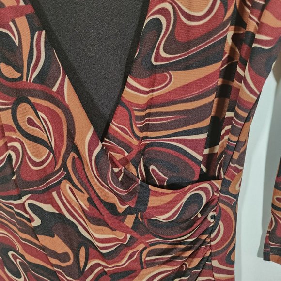 NWT I.N.C. Brown Black Rust Sexy Low V Neck Pull Over Blouse With Black Lining - Picture 5 of 7